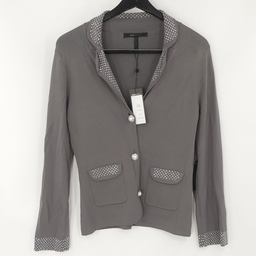 NEW BCBG Max Azria Collared Sequin Cardigan Steel Gray Women's M Retail $240